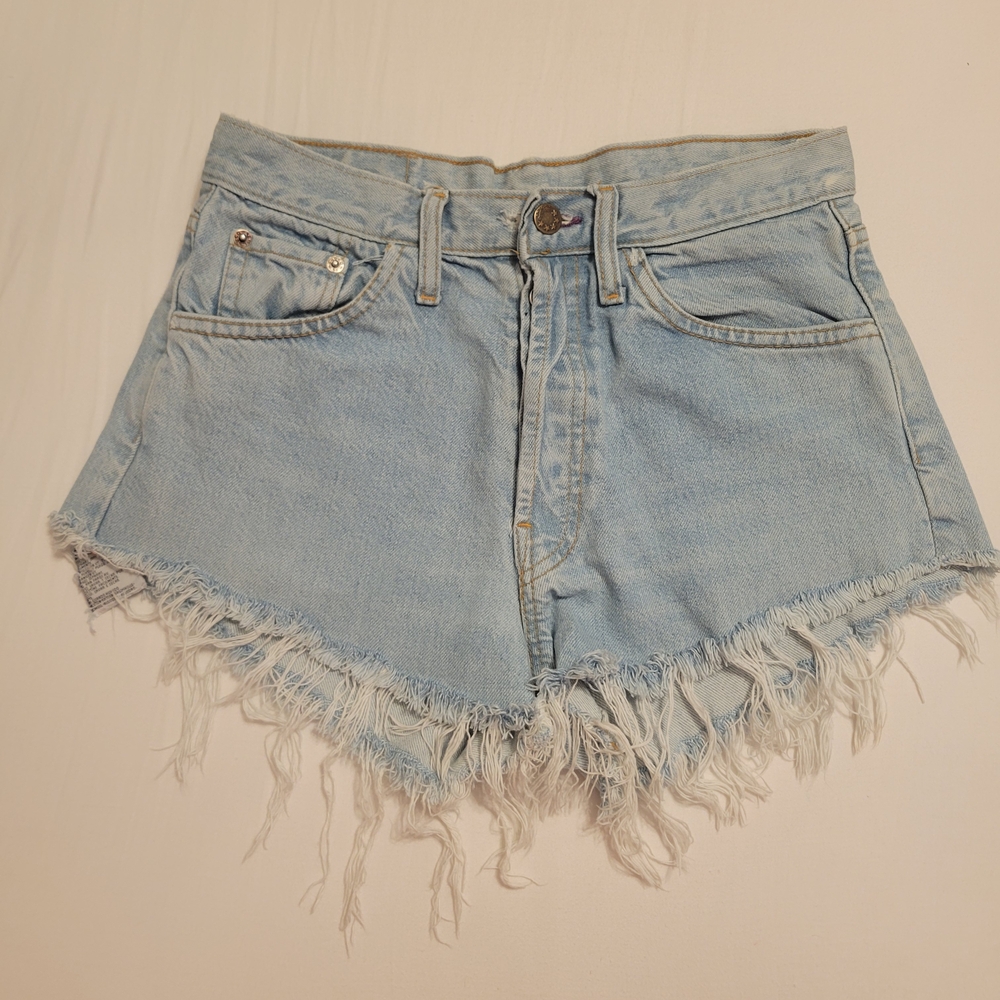 Levi's Light Blue Frayed Denim Shorts